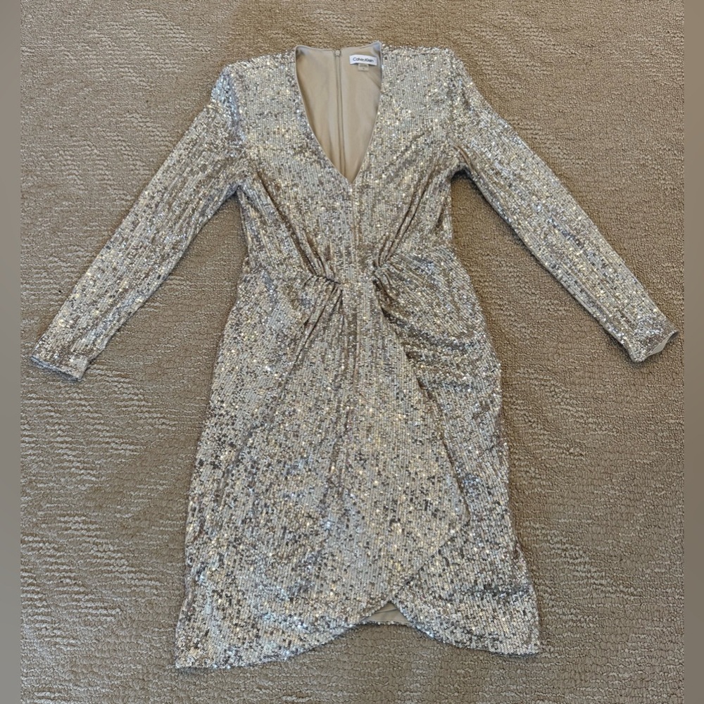 Calvin Klein Elegant Silver Sequin Dress